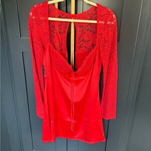 Red Lace Long Sleeve Dress